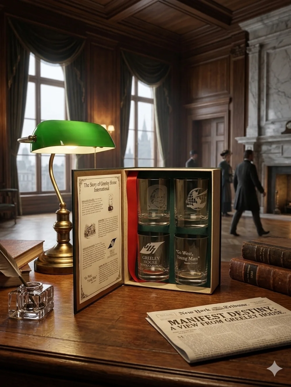 Greeley House Branded Glass Set in‎ Presentation Box - Green Accents
